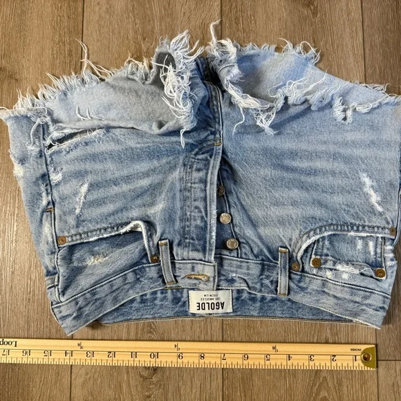 Agolde Faded Blue Ripped Jean Shorts - Picture 7 of 9